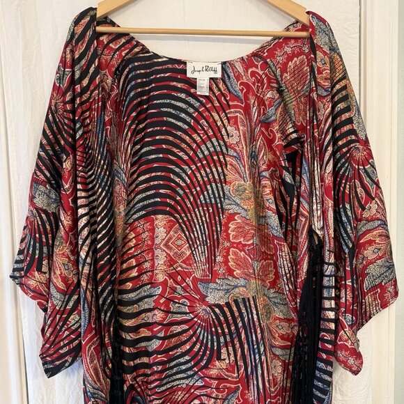 Joseph Ribkoff Silk Deco Kimono Women’s Size 10 M/L Fringe Festival Artsy Boho - Picture 14 of 14